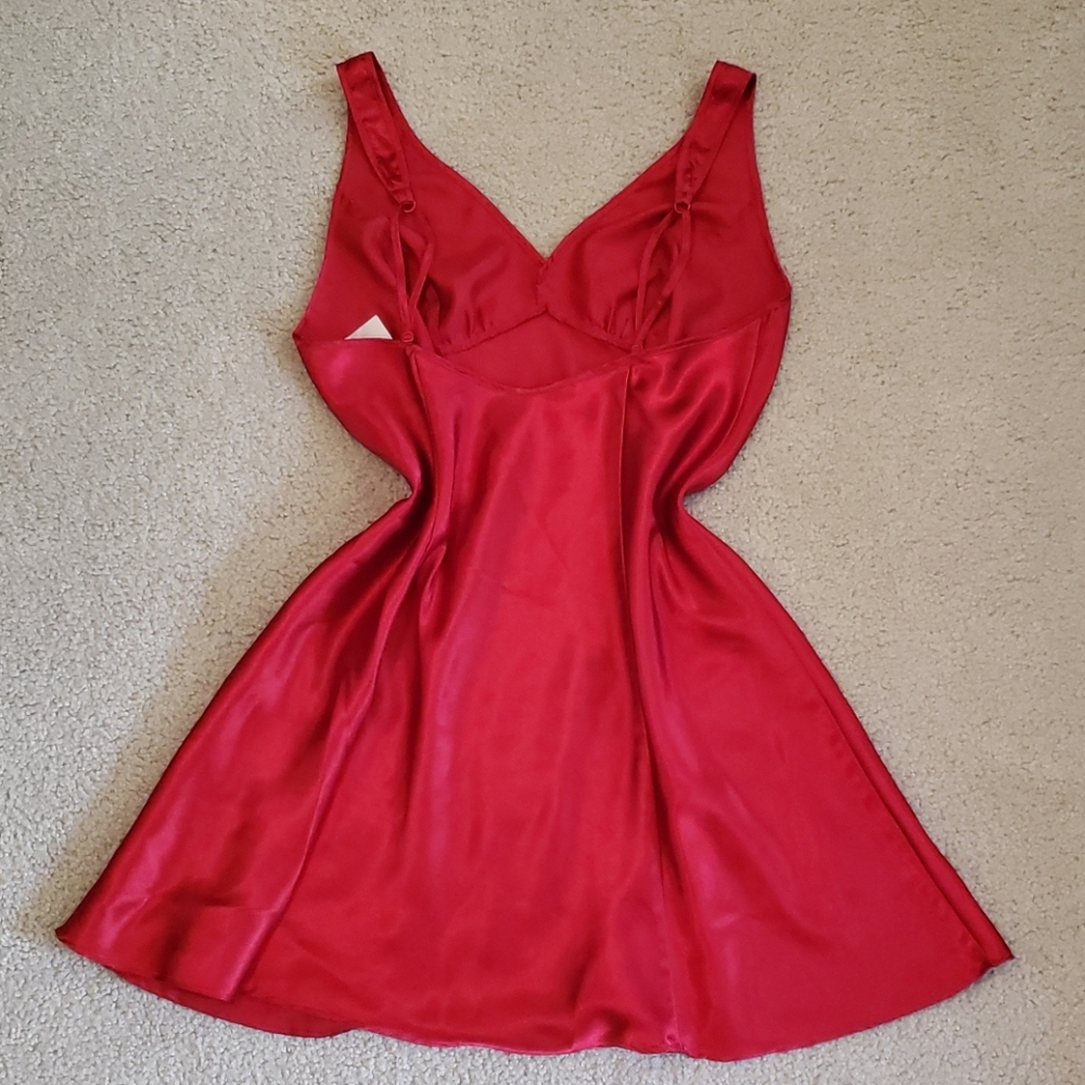Silky Satin Red Lingerie Slip Empire Waist Sweetheart Dress Chemise Nightgown - Picture 4 of 13